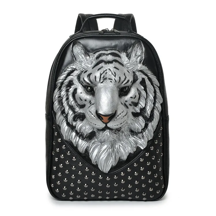 

2021 new 3D tiger shoulder bag female European and American fashion creative rivet personalized fashion backpack