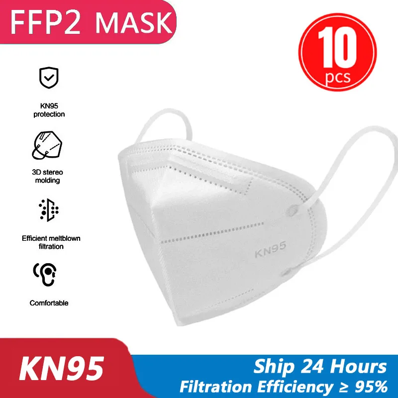 

10 шт. маски CE FFP2 KN95 Пылезащитная противотуманная маска дышащая маска для лица фильтрационная маска для рта 5-слойная маска для лица