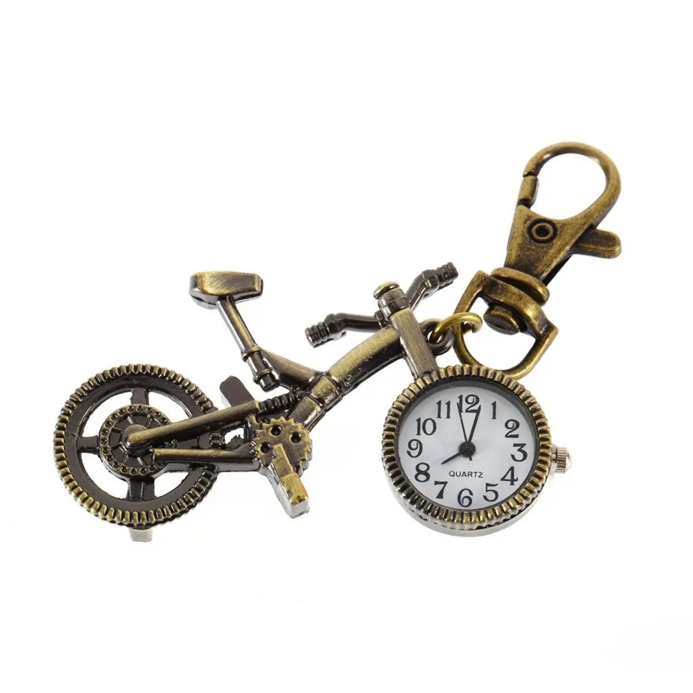 

Fashion vintage Bronze Color Bike keychain Clock Quartz Pocket Pendant Watch Necklace Sweater key Chain Stationary