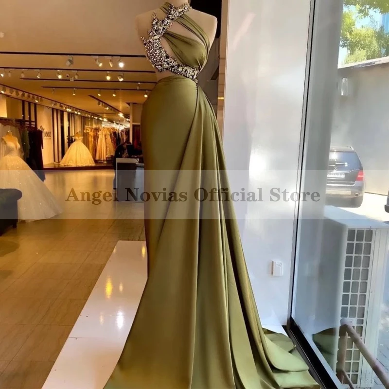 

ANGEL NOVIAS Long Green Mermaid Evening Dress 2022 with Beads Prom Party Dress vestidos de noche