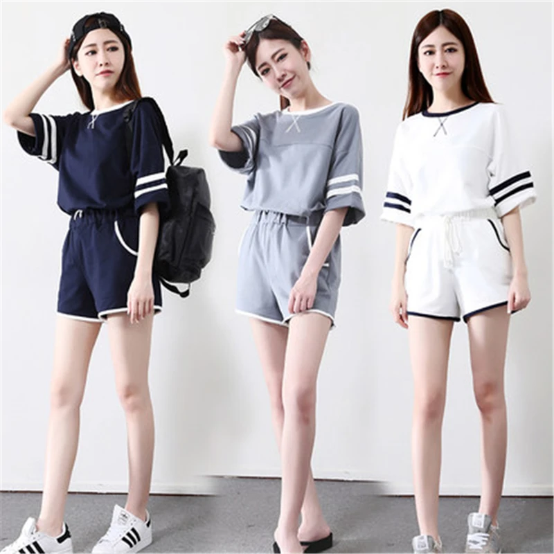 Летний спортивный костюм для женщин женские костюмы комплект из двух предметов