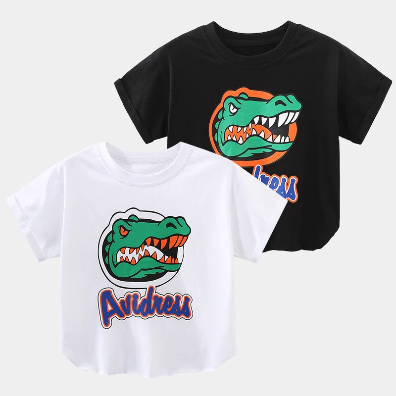 

Kids Print Short Sleeve T Shirts 2021 Summer New Baby Boys Casual Loose Cotton T-shirts Letter Dinosaur Print Fashion Boys Tees