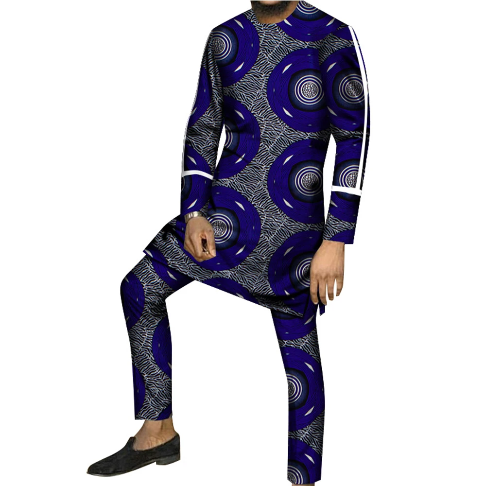 

African Style Men's Suits Ankara Fashion Floral Printed Dashiki Men's Attire Bazin Riche Plus Size Agbada Clothes WYN1490