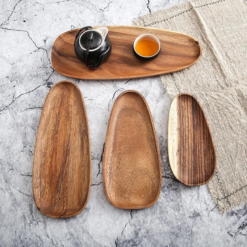

Wooden Cake Bread Salad Tray Irregular Plate Solid Wood Fruit Tray Food Storage Dishes 4PCS