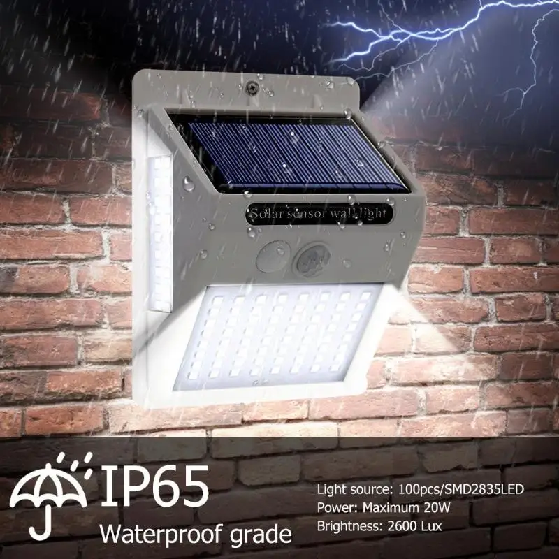 100 светодиодный солнечный светильник на открытом воздухе движения PIR Сенсор