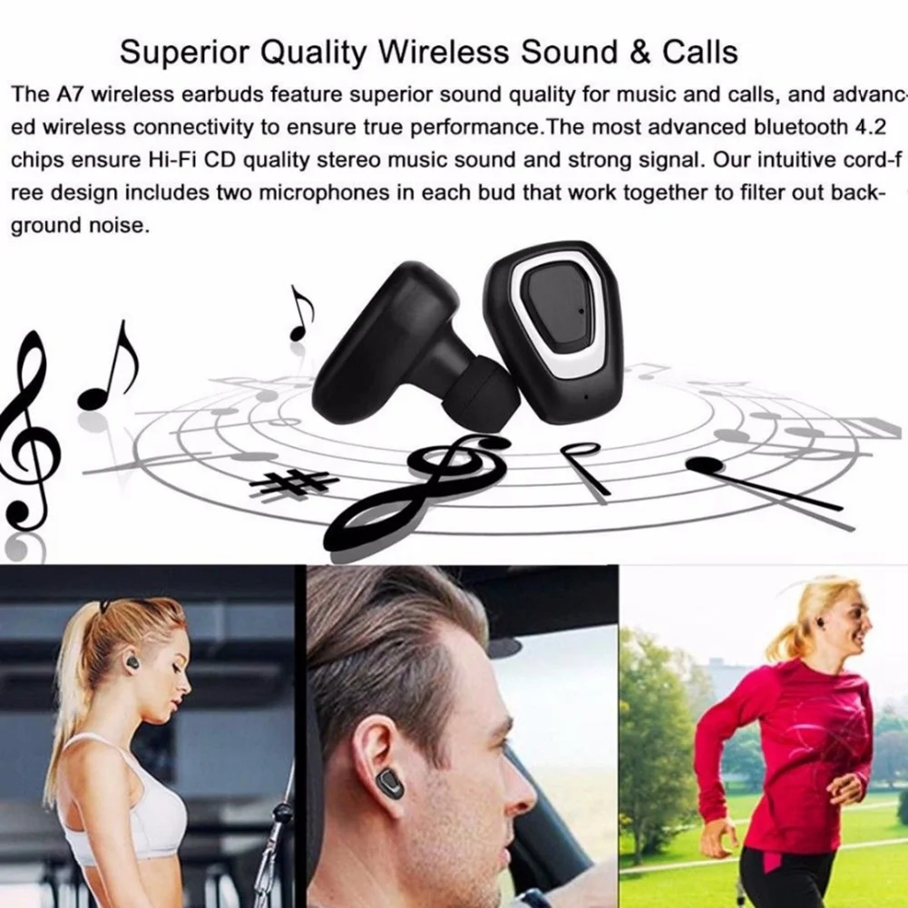 A7 TWS Беспроводная bluetooth-гарнитура стерео свободные руки спортивные Bluetooth наушники