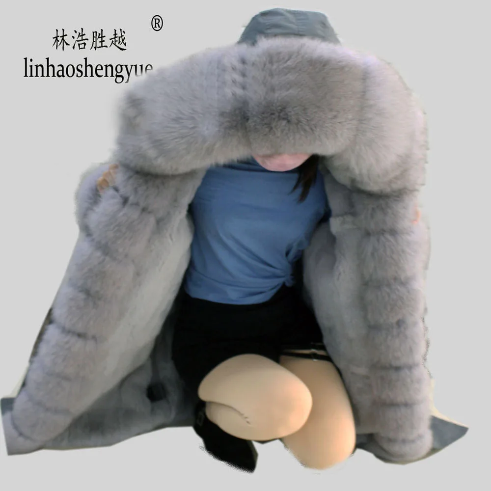Linhaoshengyue новая куртка с лисьим мехом Женская длинная 90 см Женское зимнее пальто