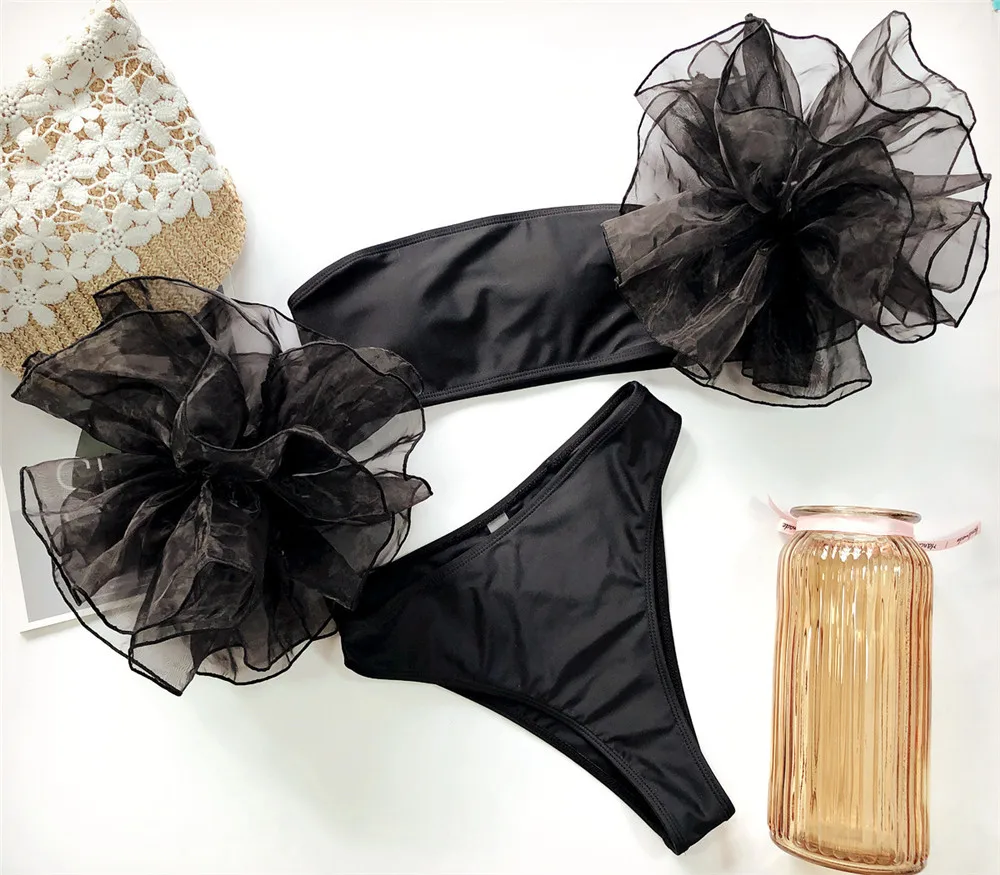 Сексуальный черный купальник топ труба бикини стринги трусики женские
