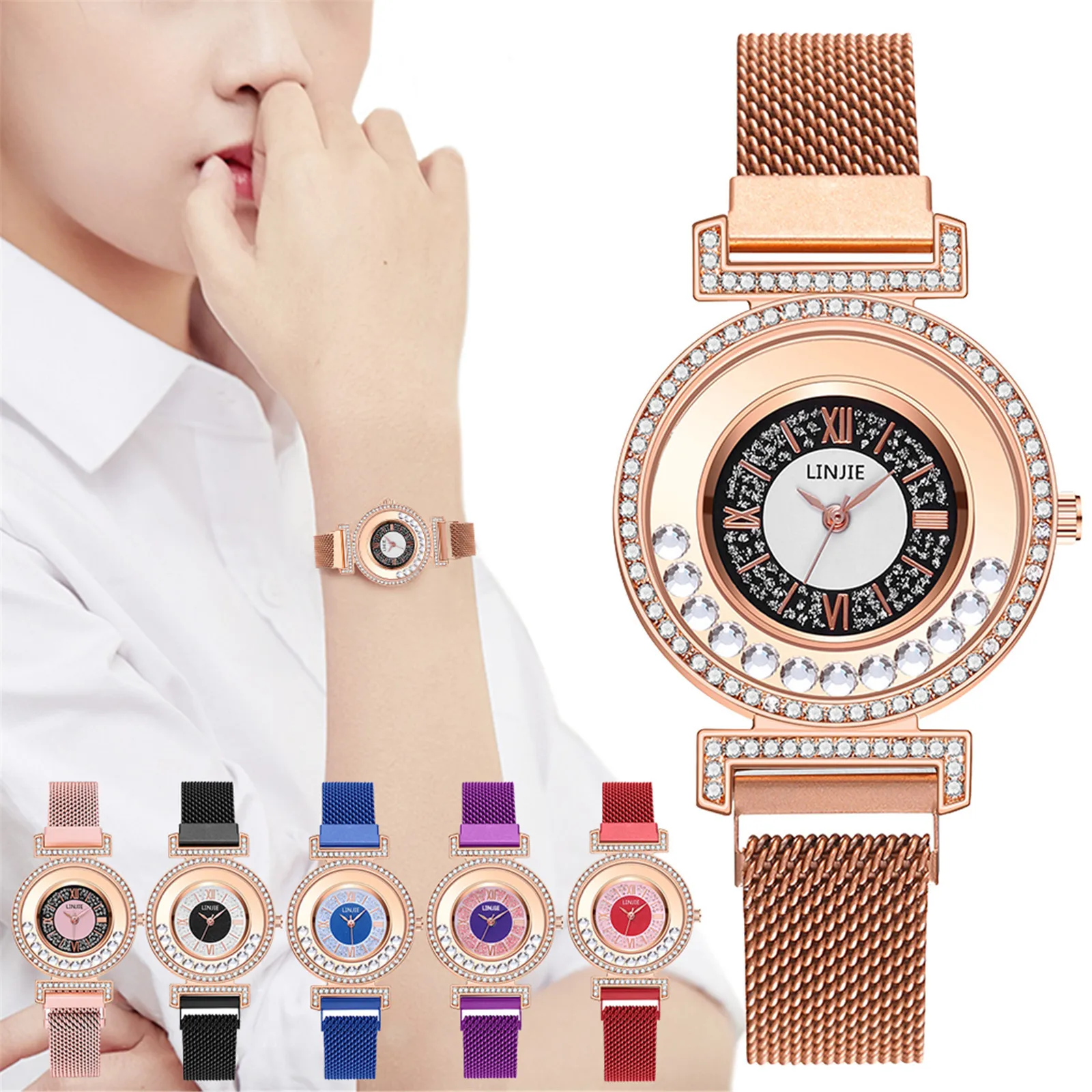 

Luxury Quartz Wristwatches Women Designer Brand Famous Watches For Women Rose Gold Watch For Women Digital Magnet Moda Mujer