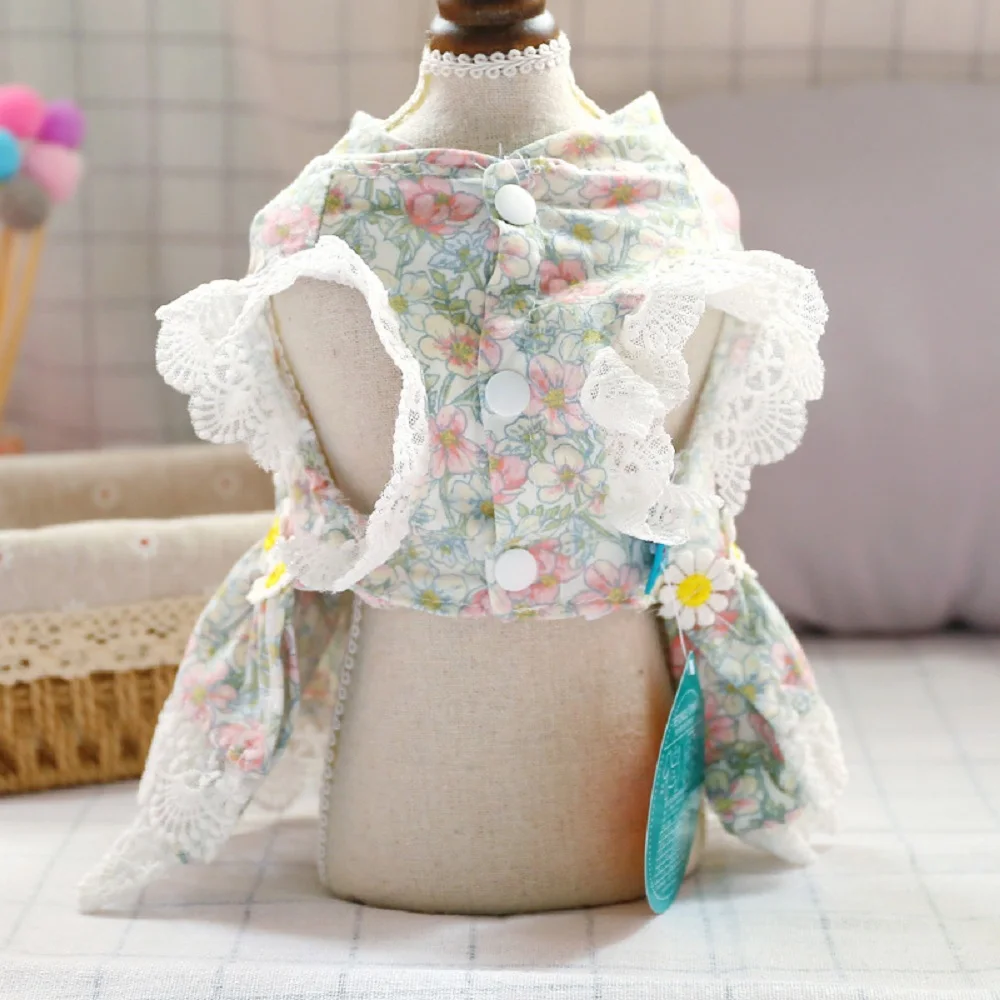 

Floral Pet Dog Lace Dress Vestidos for Small Dogs Summer Chihuahua Teddy Pug Clothing Puppy Cat Clothes Dog Wedding Dresses