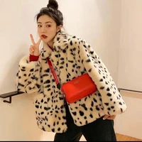 leopard short furry coats and jacket womens winter 2021 fashion turn down collar plush coat woman keep warm faux fur jackets