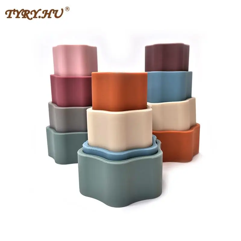 

TYRY.HU Silicone Flower Building Block Silicone Teether Soft Jenga Building Blocks 3D Folding Educational Game Toy