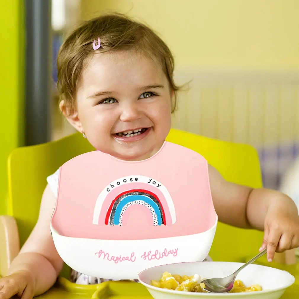 Infant Bibs Adjustable Waterproof Soft Silicone Bib Infant Toddler Feeding Saliva Towel Cartoon Children Apron