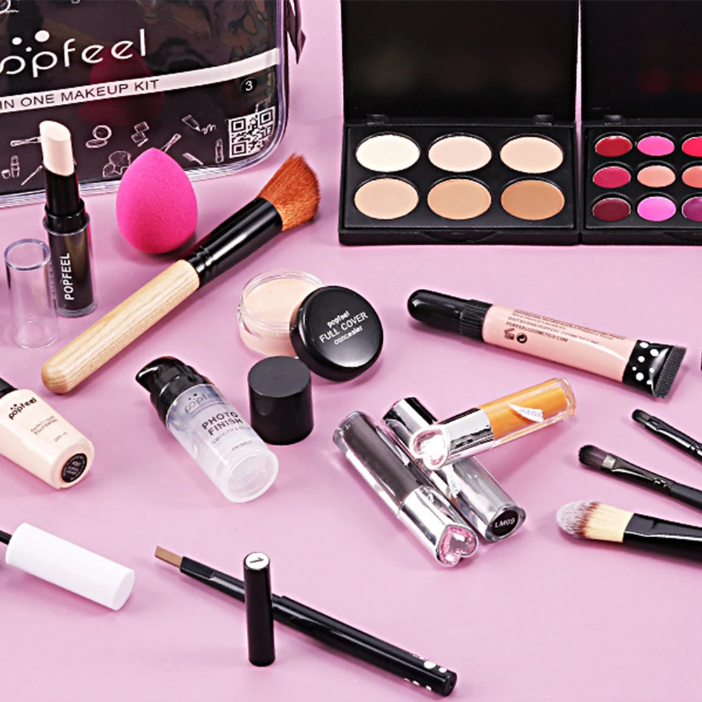 

24pcs Brush Makeup Set Professional Eyeshadow Lipstick Lip Gloss Eyebrow Pencil Powder Puff Concealer Beginner With Storage Bag
