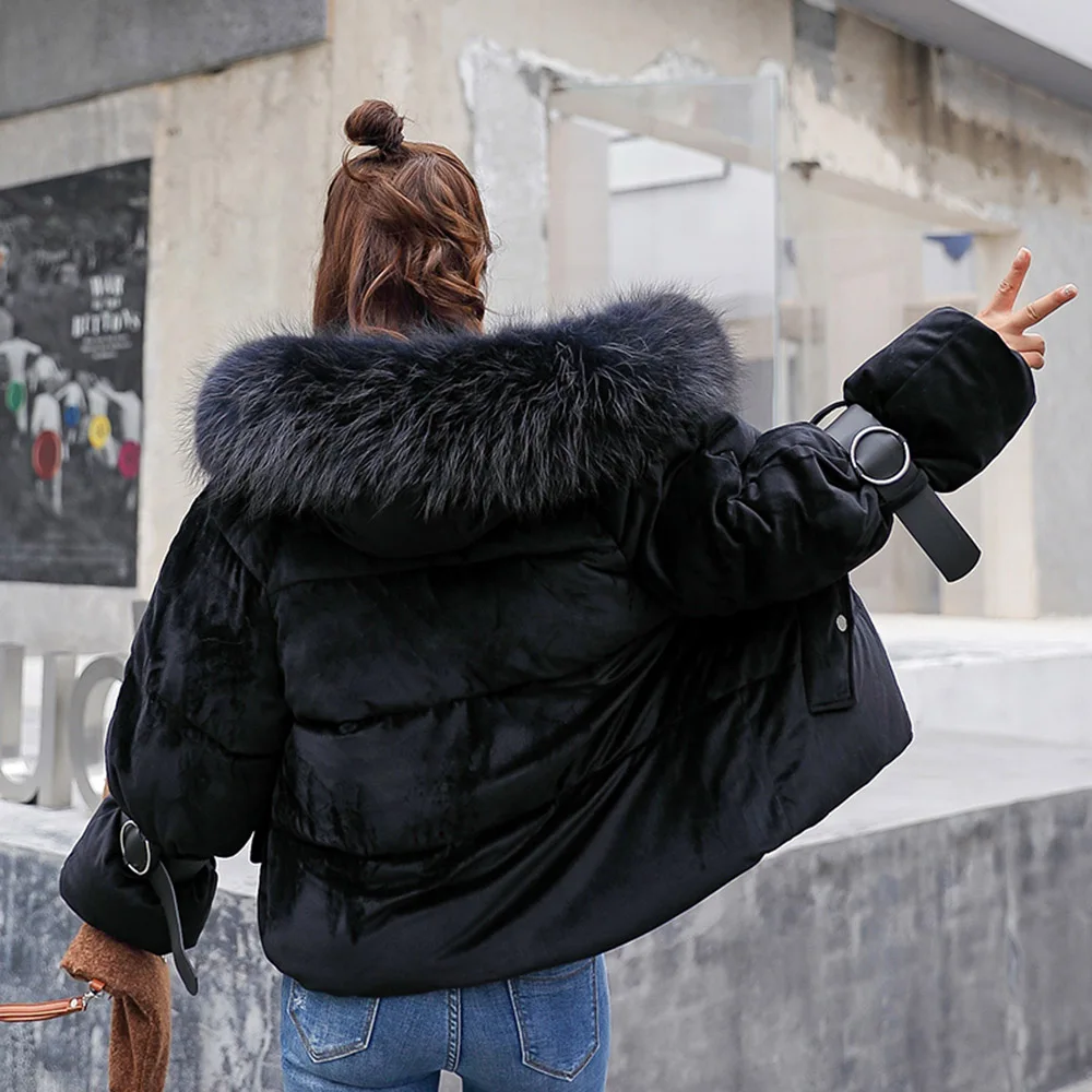 

Large Natural Raccoon Fox Fur Hooded Winter Down Coat Women White Duck Down Jacket Thick Warm Parkas Female Outerwear