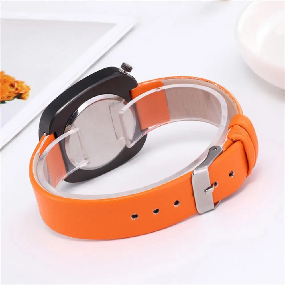 

40%HOT Fashion Unisex Irregular Dial Faux Leather Strap No Number Analog Quartz Watch