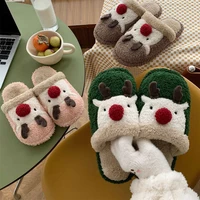 christmas elk slippers fluffy plush cotton slippers women winter solid color soft warm slippers indoor home comfortable shoes
