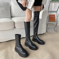 womens high boots 2022 autumn new fashion black platform boots pu leather booties british style trendy modern shoes for women