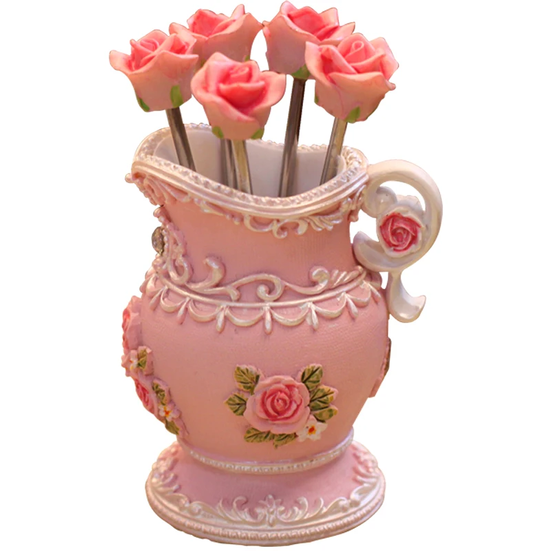 

Baroque court relief rose fork toothpick bucket / fruit fork 5 Pack