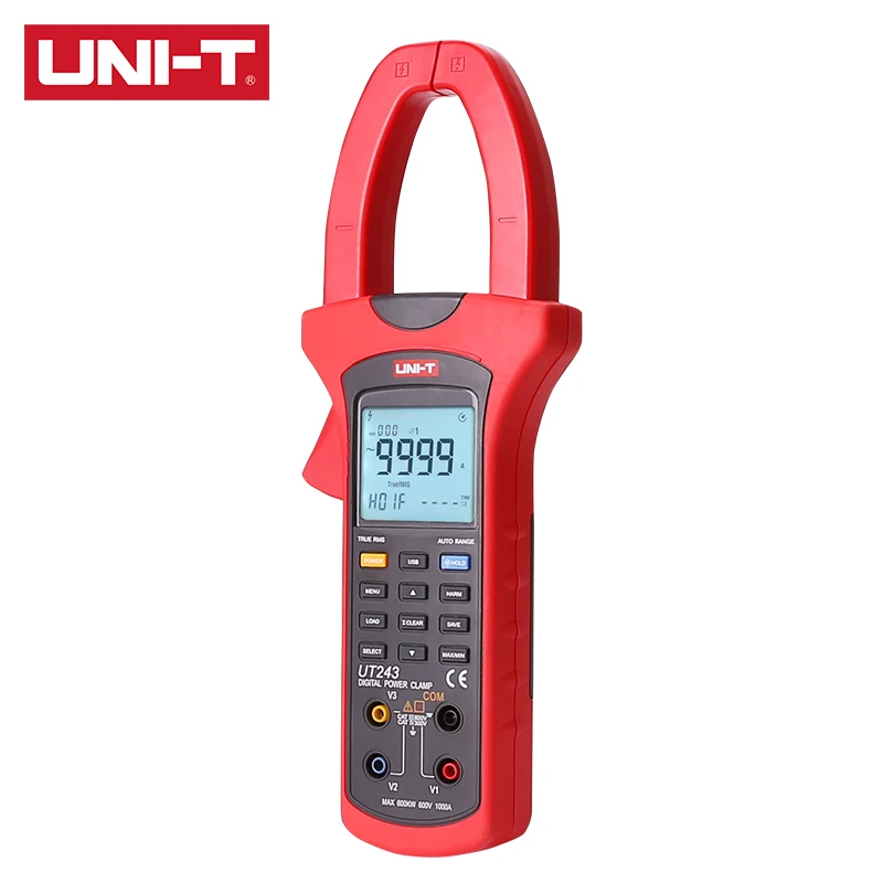 

UNI-T UT243 Power Harmonics Clamp Meter True RMS Phase Sequence Detection Max/Min Modes Auto Range 10000 Count LCD Dual Display