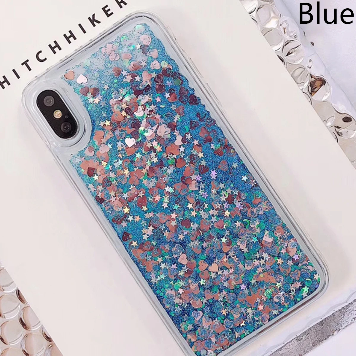 Чехол для телефона для Iphone X XR XS MAX 5 5S Se 6 6s 7 8 Plus Love Heart жидкие движущиеся пески чехол для Iphone Блестящие Блестки чехол для телефона - Цвет: Blue quicksand