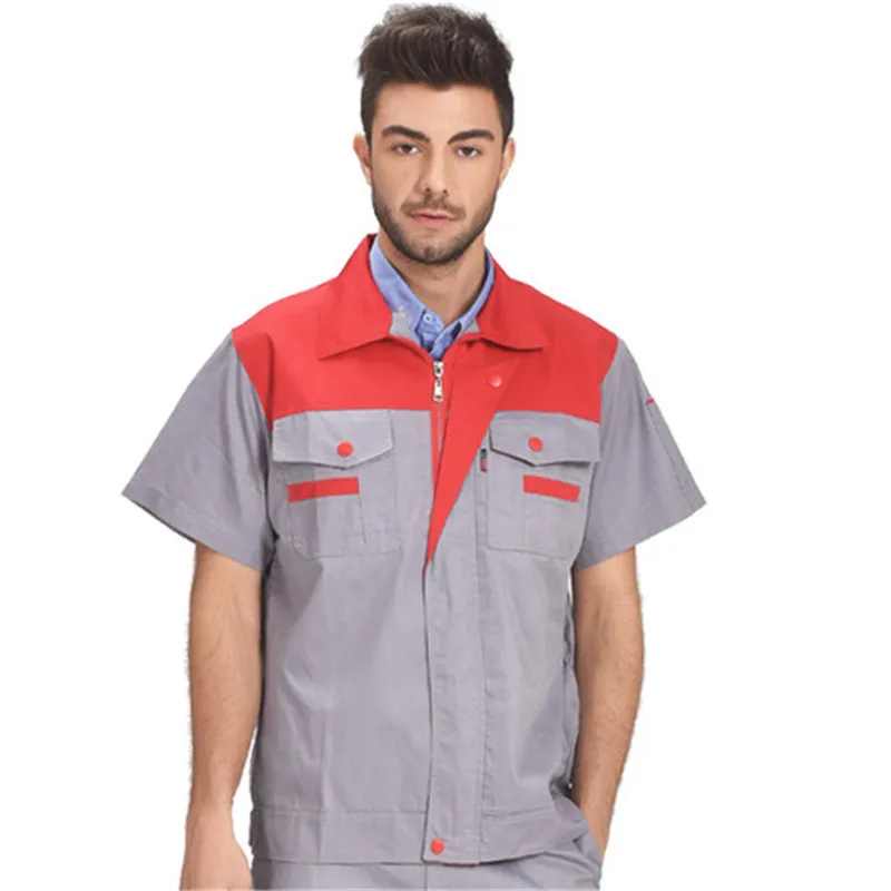 Рубашка мужская с короткими рукавами рабочая одежда в стиле пэчворк карманами