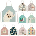 Женский фартук-нагрудник из хлопка и льна, с принтом ламы, альпаки, кактуса