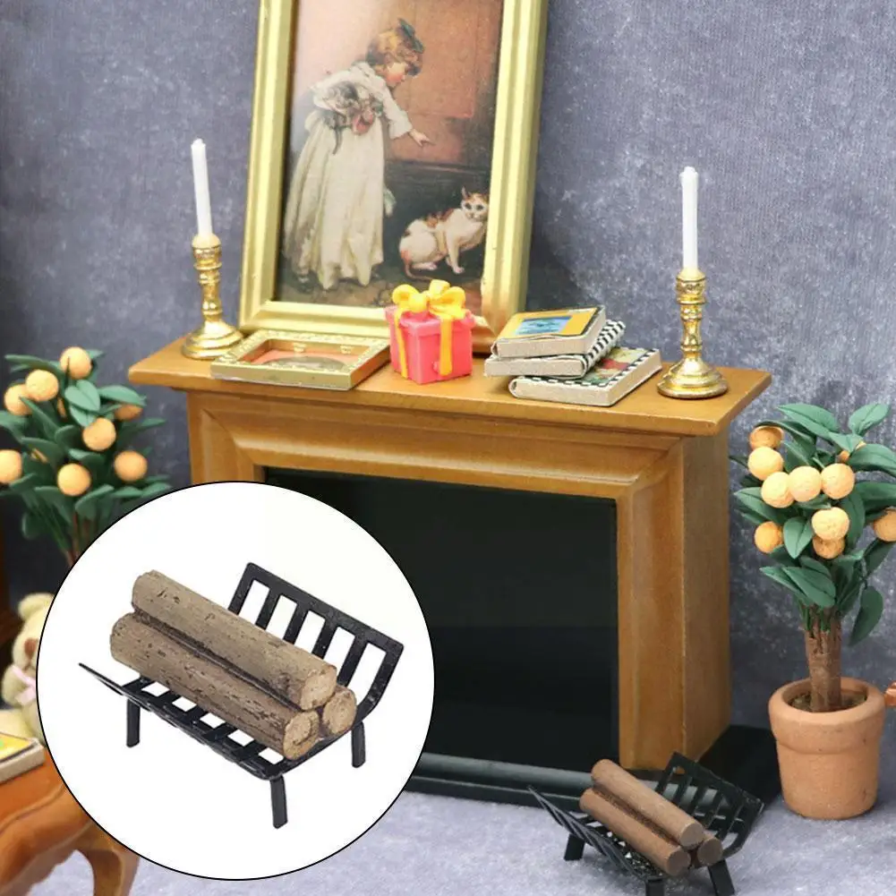 

1:12 Simulation Furniture Metal Rack With Firewood For Dollhouse Mini Accessories Outdoor Scene Decoration I6k4