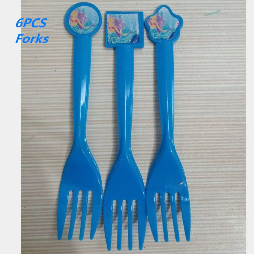 6pcs fork 10 шт. Русалочка бумажная Конфета попкорн Подарочная коробка Висячие десертные сумки подарки для девочек на свадьбу День рождения вечерние украшения Русалочки - Цвет: 6pcs fork