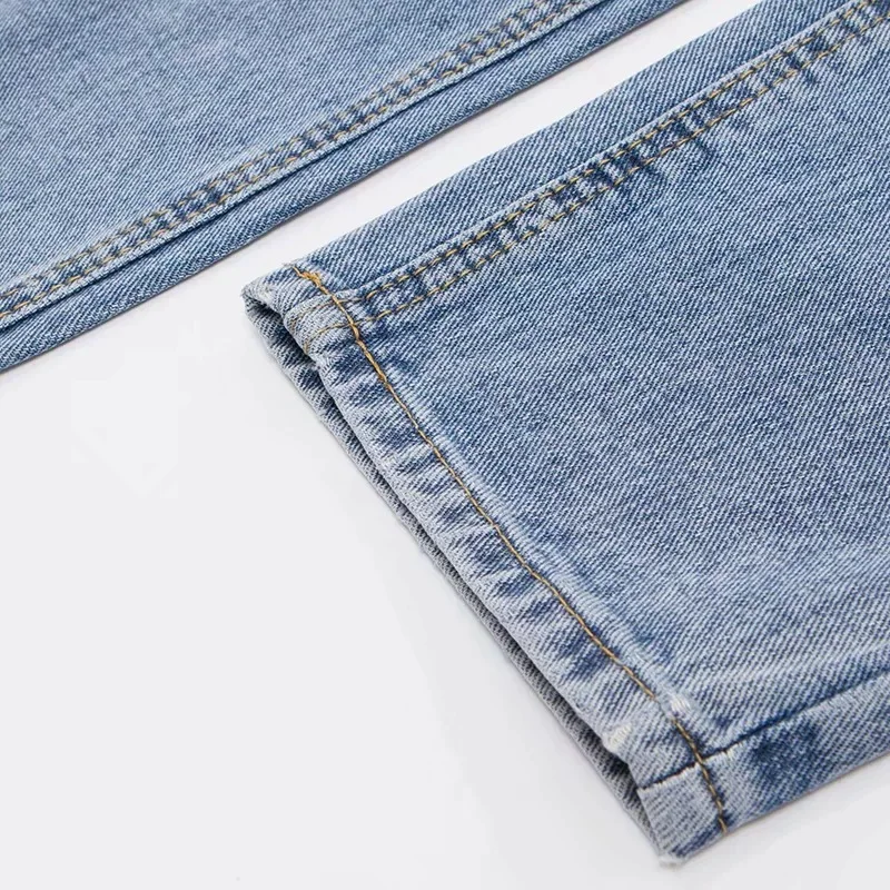 

Hot Sale Cotton Polyester Straight Leg Harem Pants Korean Fashion Spring Denim High Waist Ripped Mom Streetwear Jeans Woman