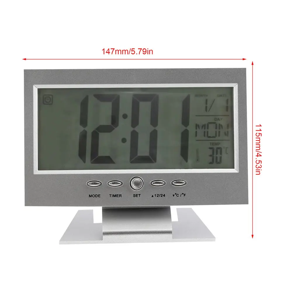 

Voice Control Back-light LCD Alarm Clock Weather Monitor Calendar With Timer Sound Sensor Temperature Desktop Table Clock Hot