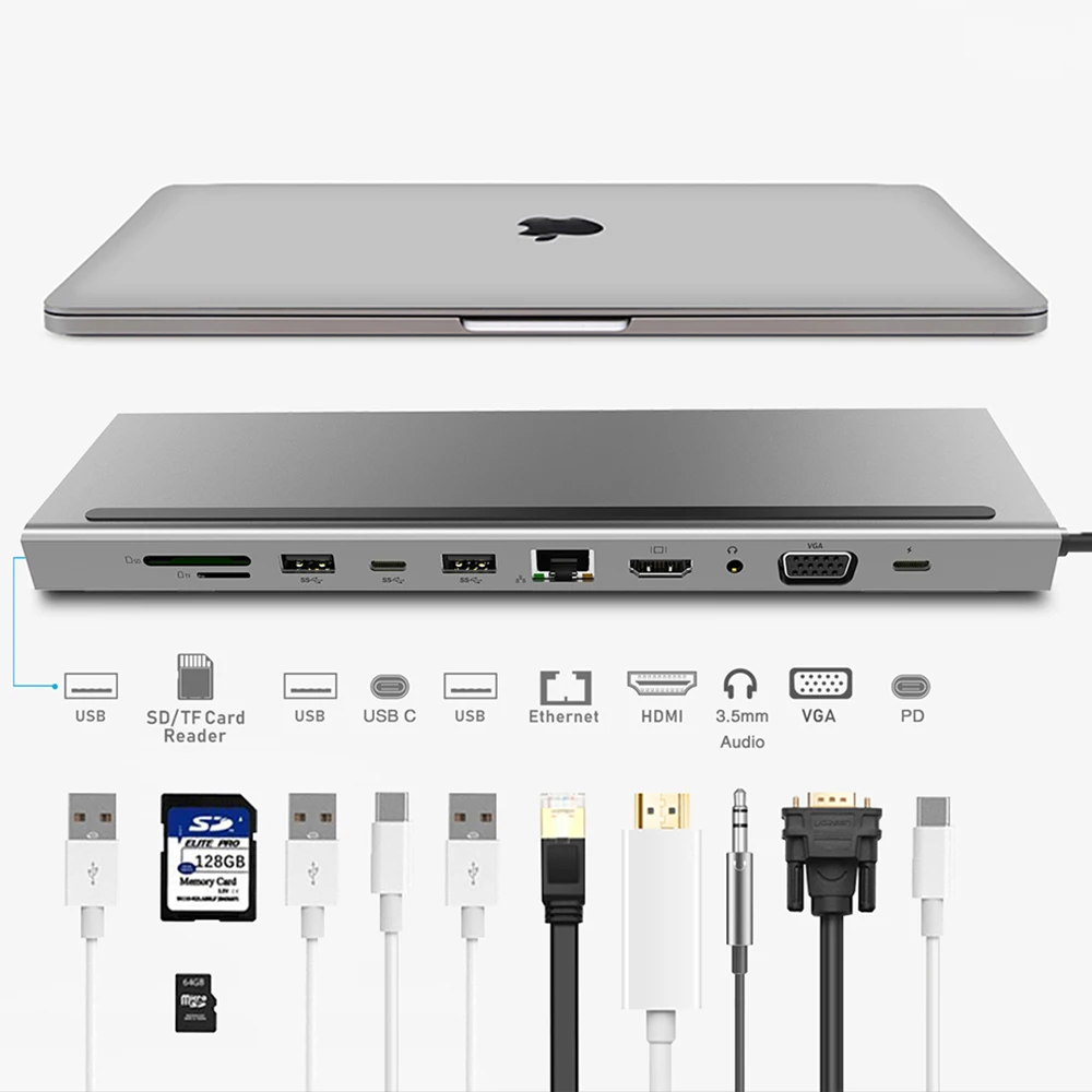 11 в 1 USB C док-станция для ноутбука Type к HDMI VGA RJ45 Ethernet 3 0 SD/TF кардридер с PD зарядкой
