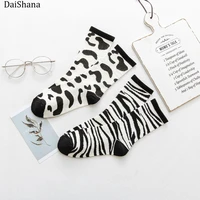 harajuku new kawaii cute socks women dairy zebra pattern soft breathable cotton socks ankle high casual comfy socks fashion st