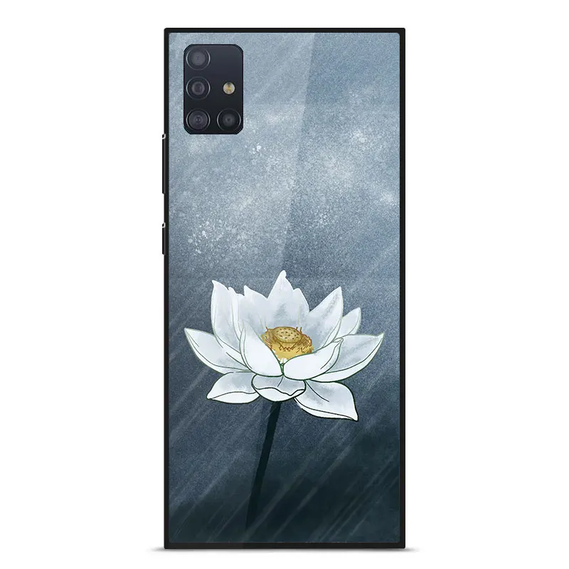 

For Samsung A51 Case Luxury TPU Frame Painted pattern Mirror Tempered glass shockproof Back Cover For Samsung A51 SM-A515 Cases