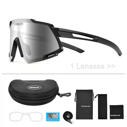 1 lens set Silver NEWBOLER Polarized 5 Lens Cycling Sunglasses UV400 Mountain Road Bike Eyewear Outdoor Sport Cycling Glasses Bicycle Goggles - Цвет: 1 lens set Silver