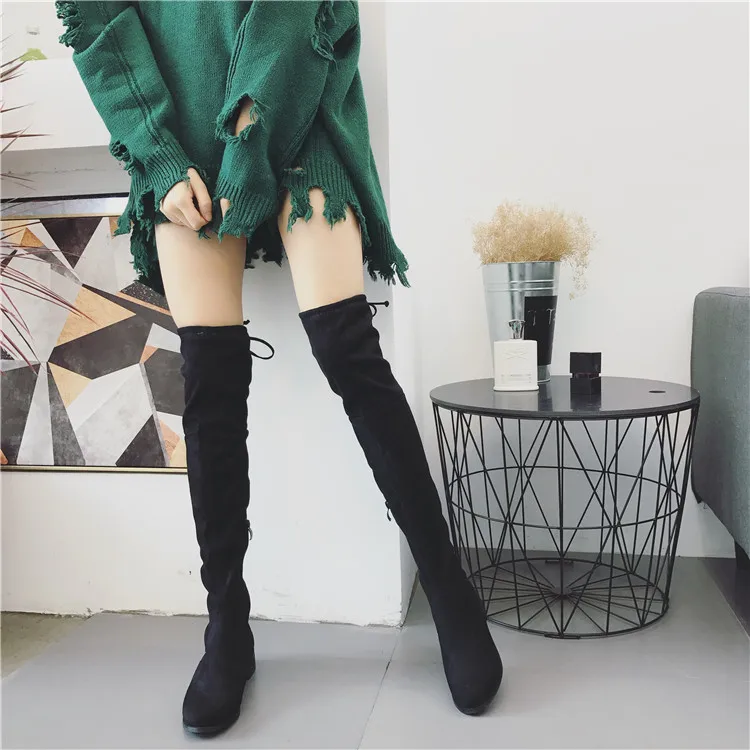 

high boots, flat bottomed Plush boots, women's boots, winter new knee flat heels, thin leg elastic boots, all kinds of