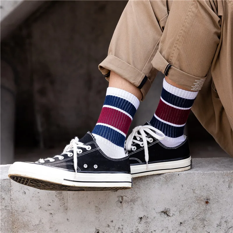 Полосатые мужские длинные носки новые осенние спортивные повседневные