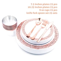 nicro 150 pcsset silver rose gold cups plastic plates fork knives spoons disposable clear dinnerware set