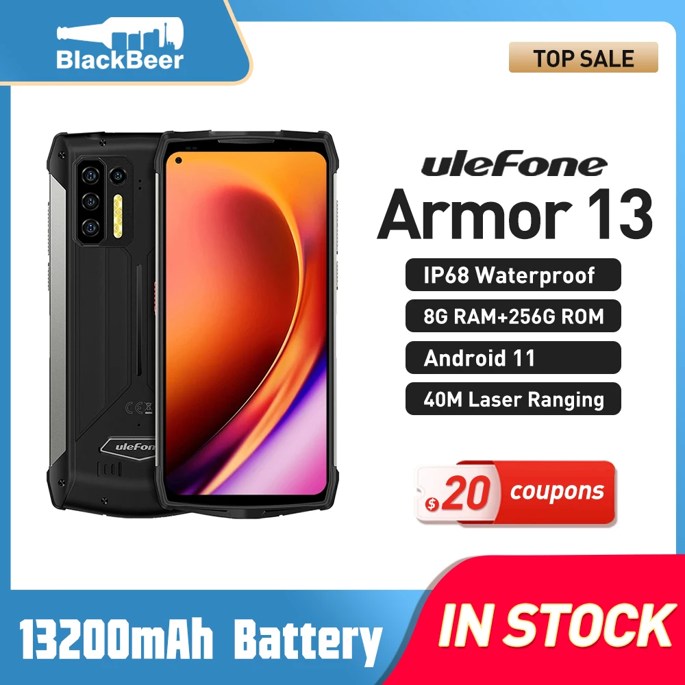 Ulefone Power Armor 13 Смартфон Android 11 8G + 256G мобильный телефон IP68 водонепроницаемый прочный мобильный телефон 13200mAh глобальная версия NFC - изображение
