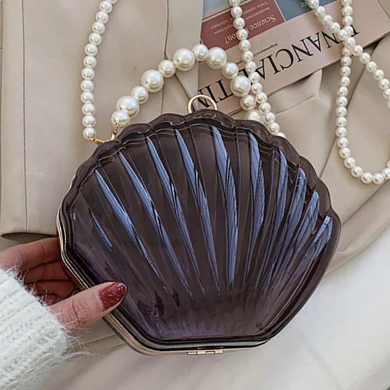 

Transparent Acrylic Tote Shell Bag for Women 2021 Fashion High Quality PVC Designer Handbag Pearl Strap Shoulder Messenger Bag