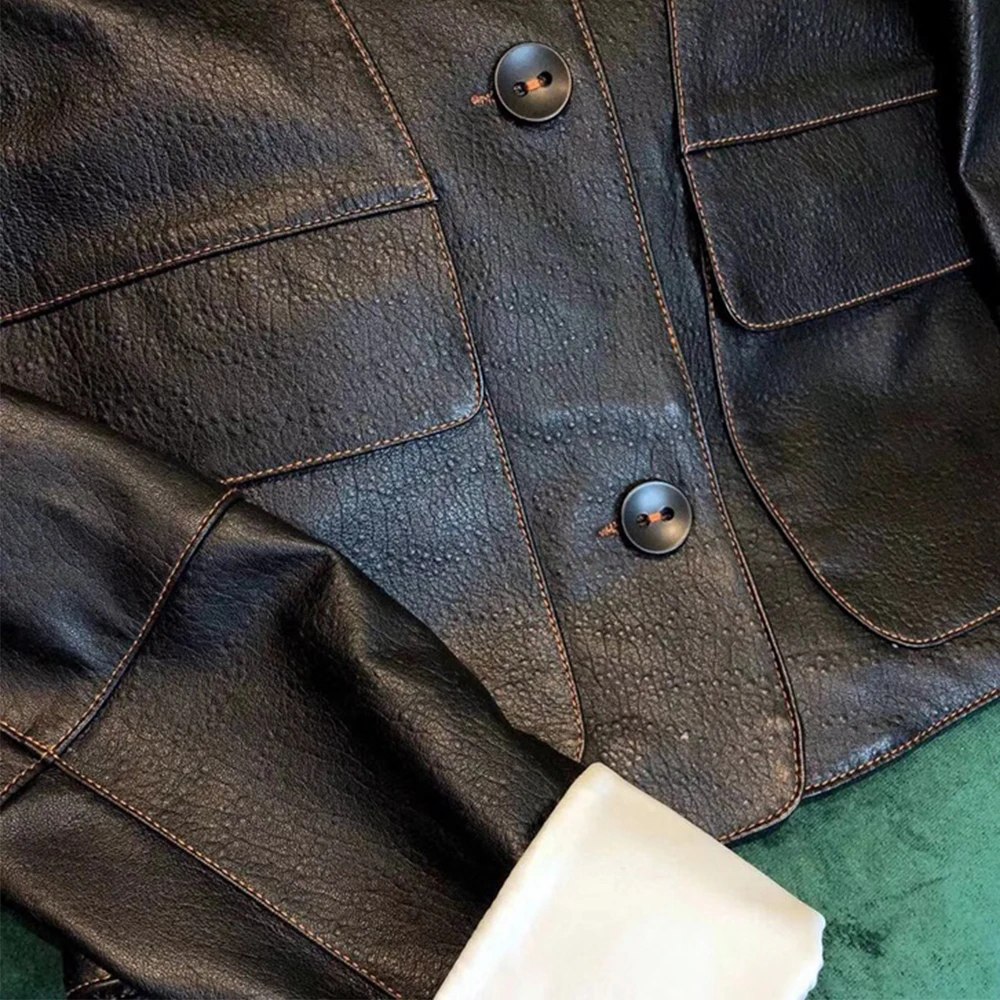 Модное однобортное женское короткое кожаное пальто Повседневная Женская