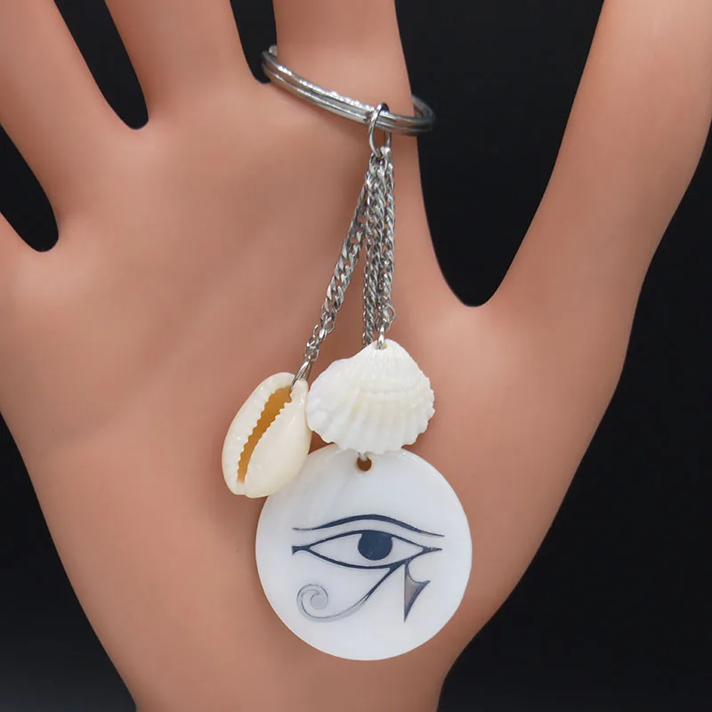 2021 Fashion Eye of Horus Shell Stainless Steel Keychains for Women Silver Color Key Chains Jewelry porte clefs K77651B | Украшения и
