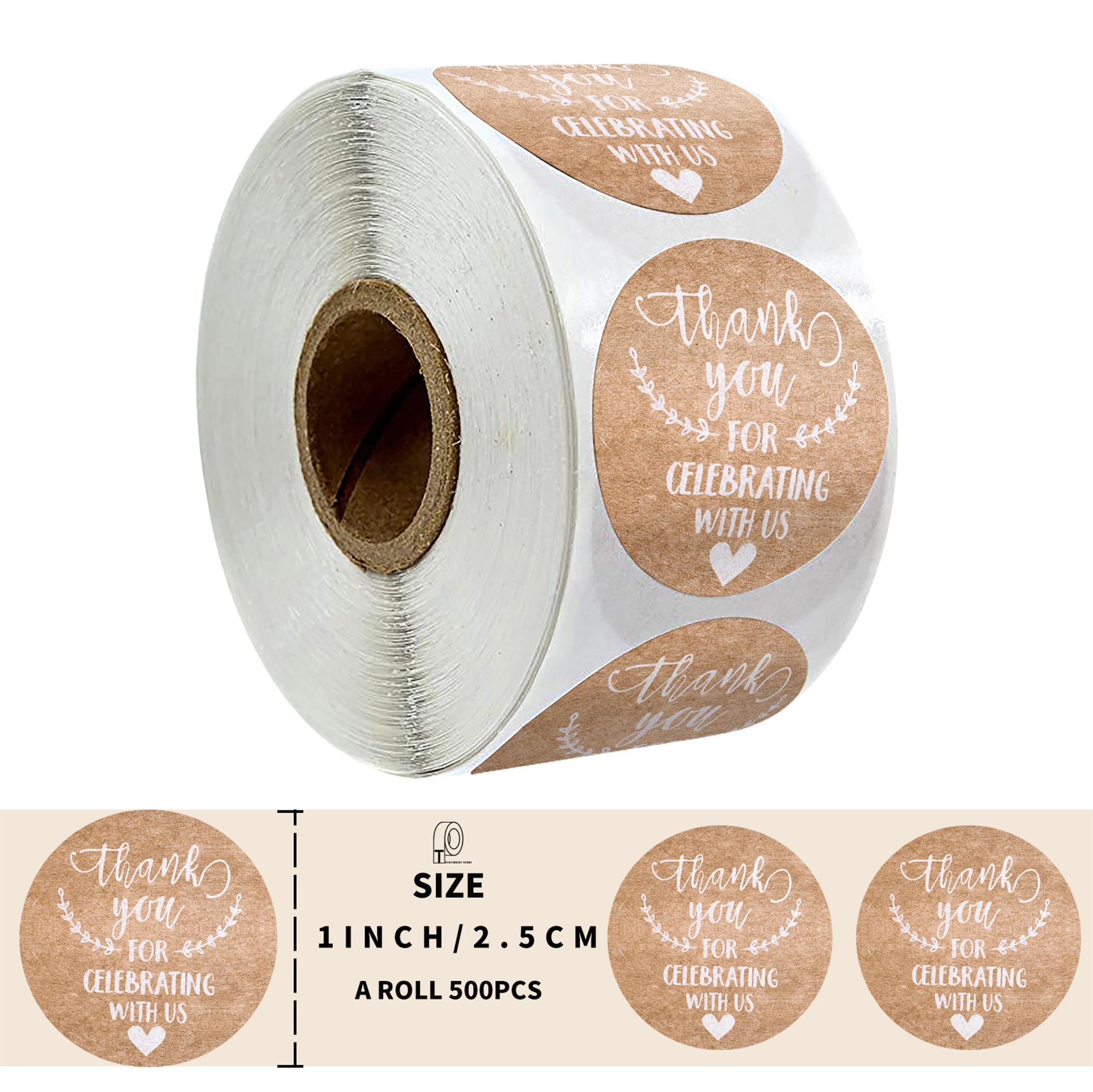 500 шт/рулон Благодарим Вас за празднование с нами наклейки этикетки крафт бумага