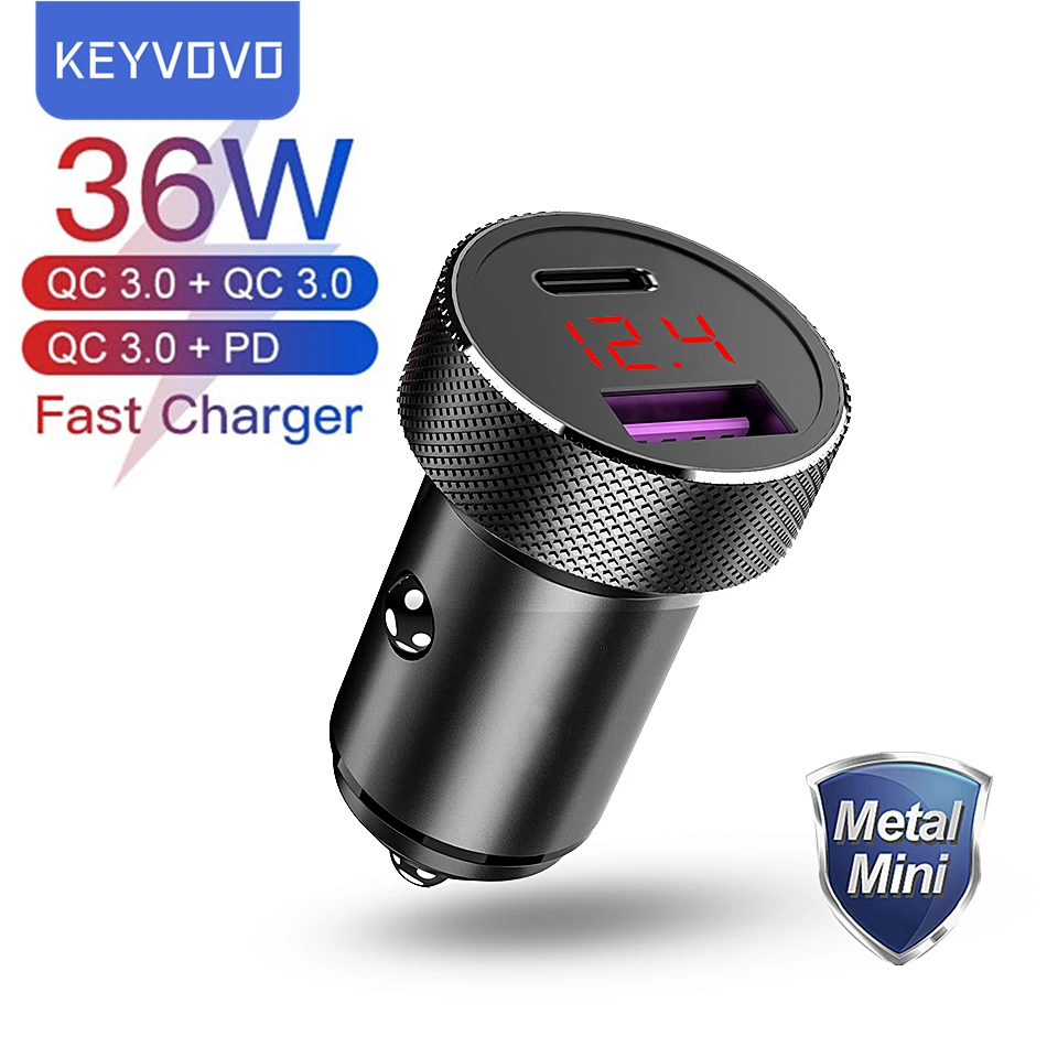 Металлическое автомобильное зарядное устройство для телефона 36 Вт PD 4 0 двойной QC
