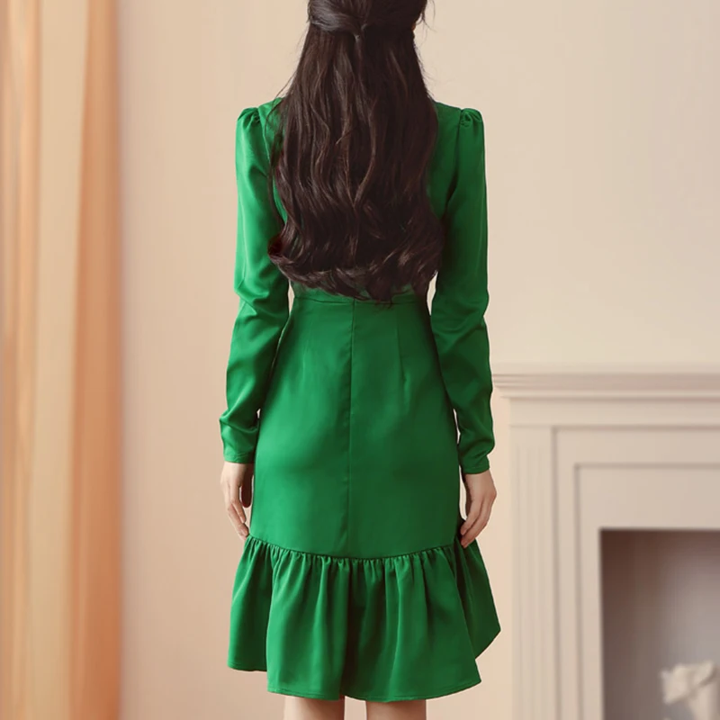 Женское платье с V-образным вырезом Max Spri элегантное офисное длинными рукавами