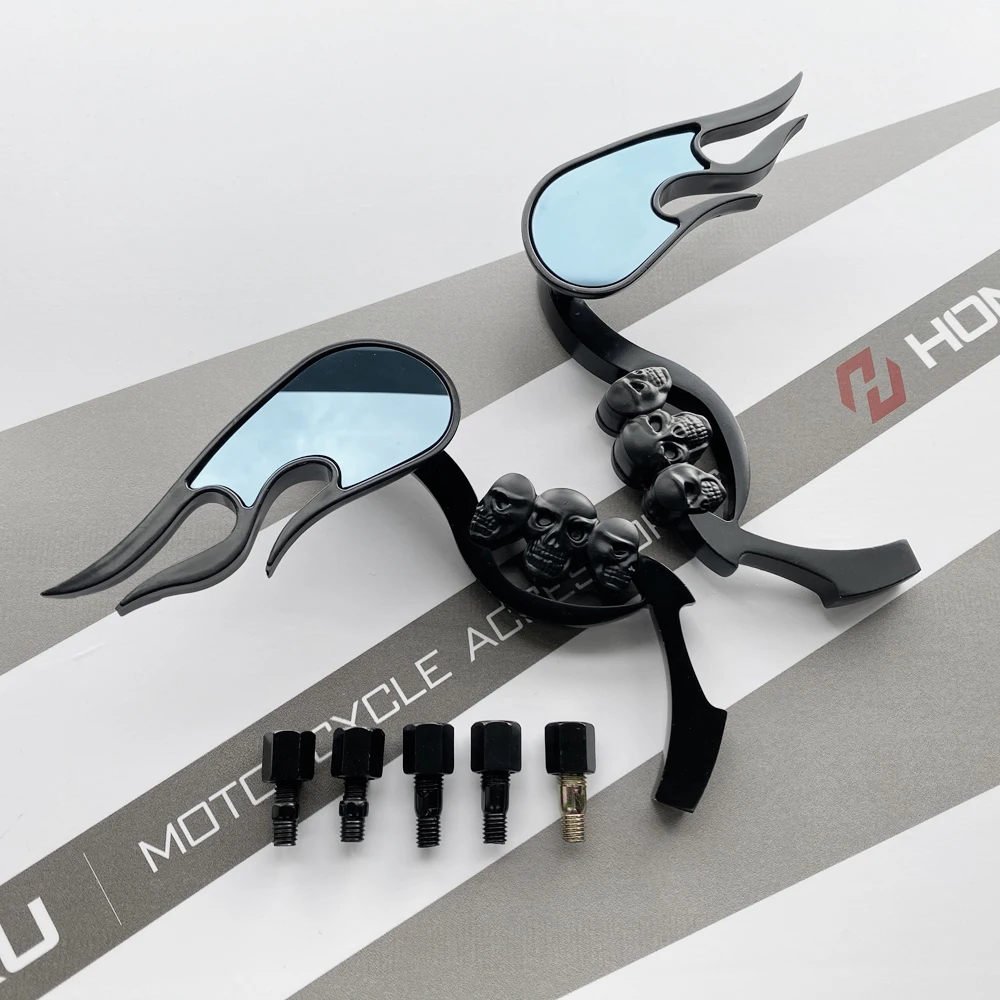 Хромированные зеркала заднего вида с черепом и пламенем для HARLEY DYNA SOFTAIL SPORTSTER ROAD
