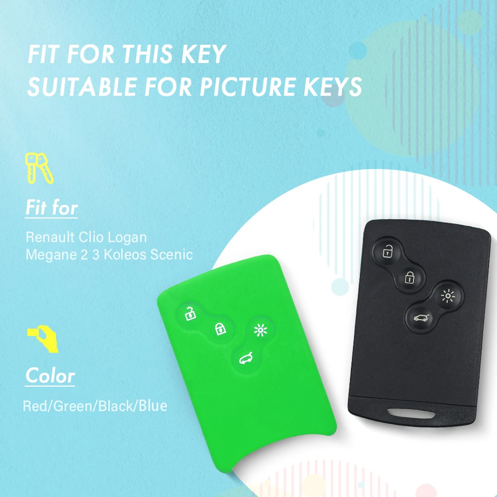 Dandkey 4 Button Silicone Rubber Key Cover For Renault Clio Logan Megane 2 3 Koleos Scenic Car Case Keychain Card | Автомобили и