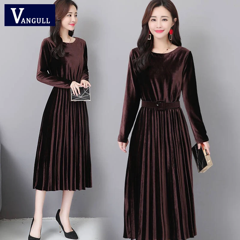 Vangull женские бархатные платья однотонное элегантное женское платье Осень-зима 2019