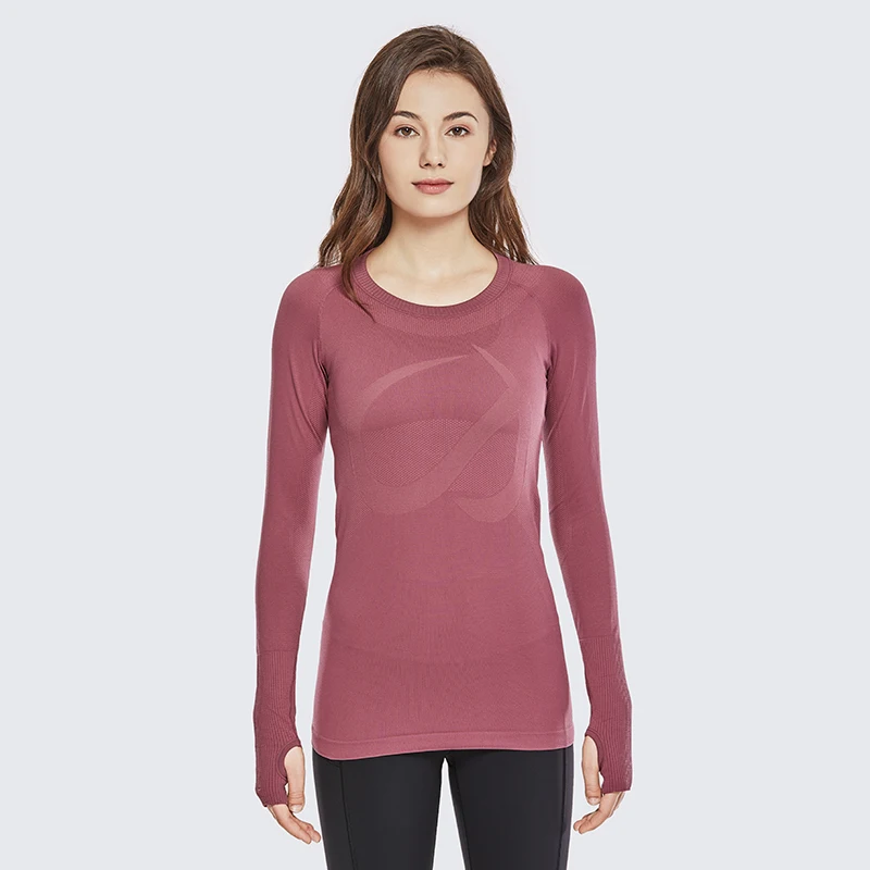 Misty Merlot08 SYROKAN женская спортивная футболка с длинным рукавом для бега бесшовная футболка для отдыха - Цвет: Misty Merlot08