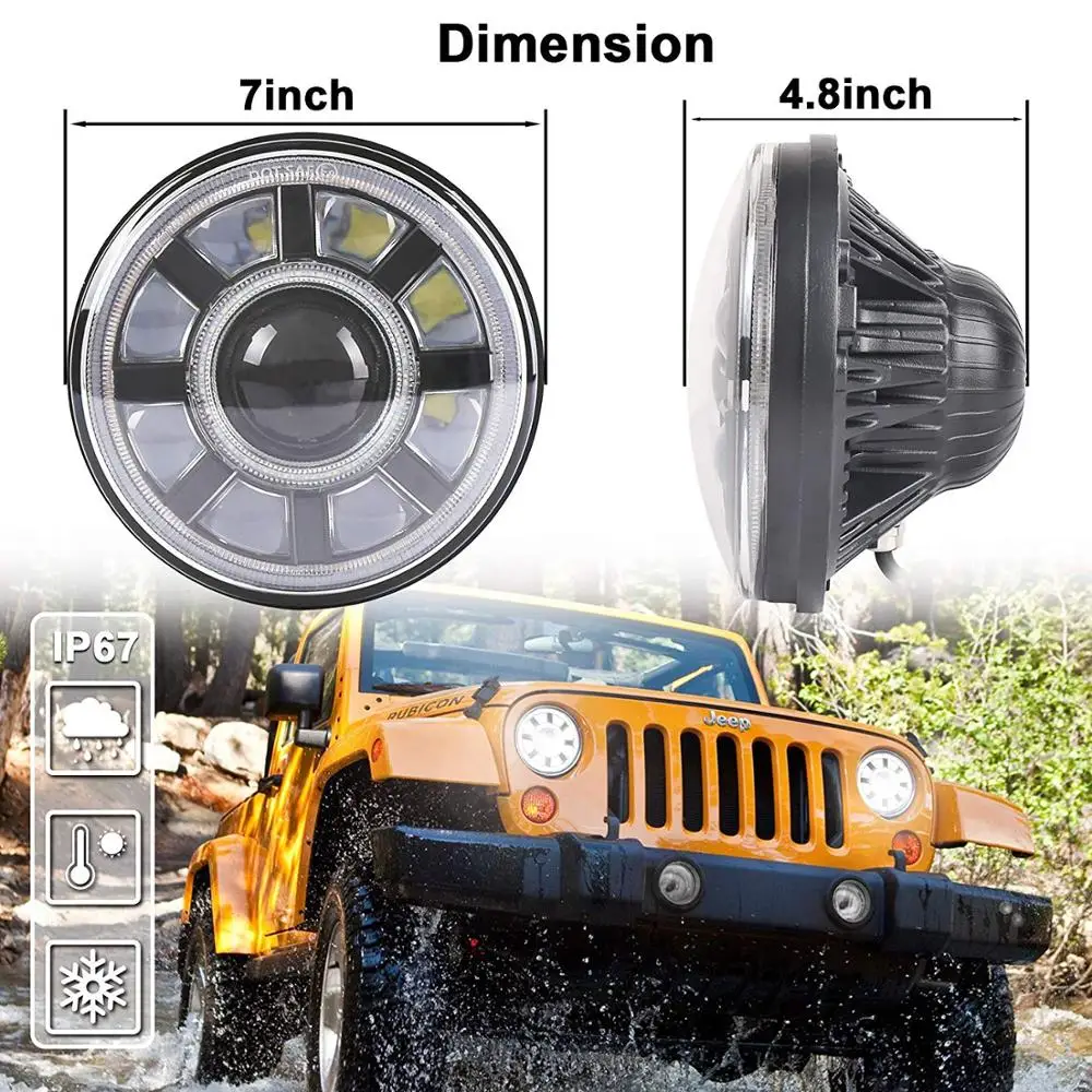 7 дюймов светодиодные фары в сборе DRL Белый цвет желтый указатель поворота для JK